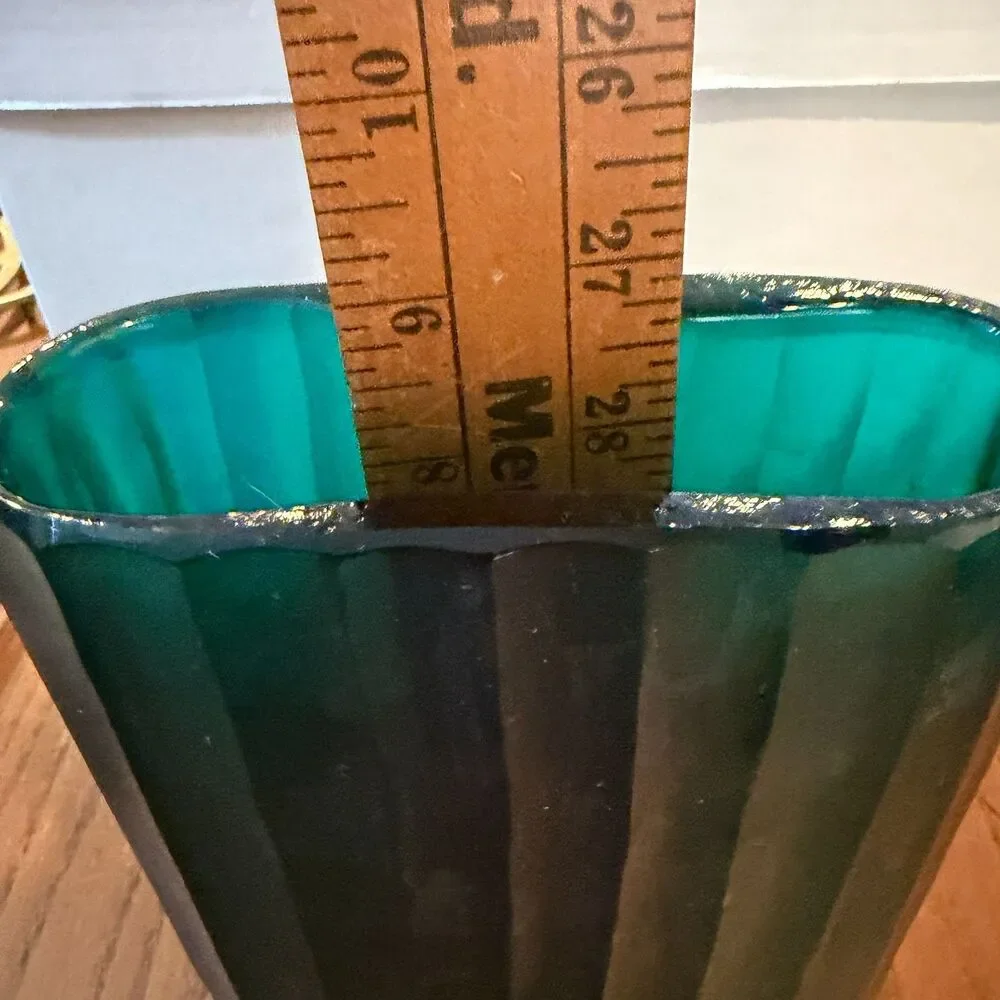 Vintage Emerald Green Art Glass Vase Faceted Ribbed MCM Scandinavian Style